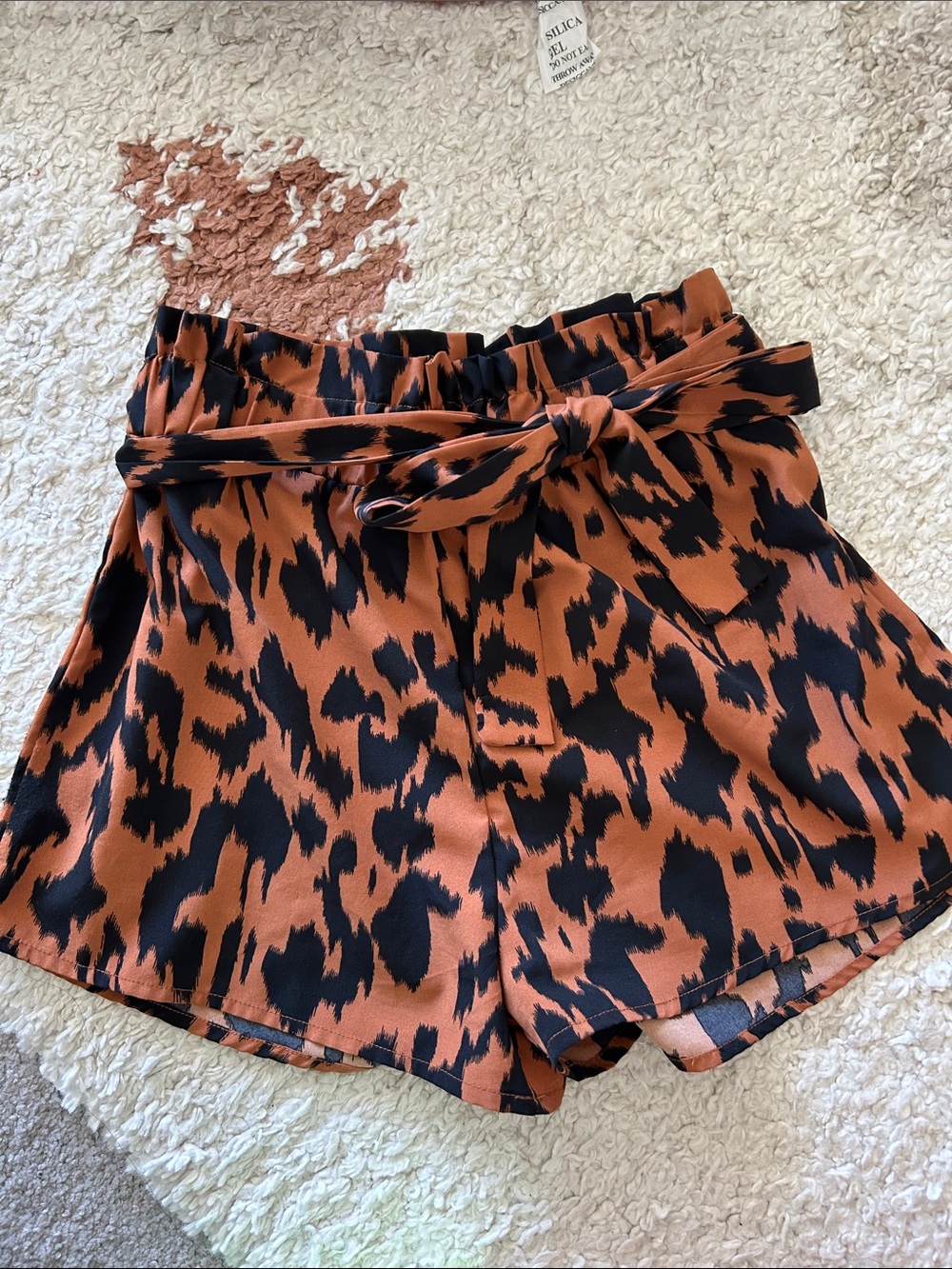 Brown and Black Leopard Print Paperbag Waist Shorts